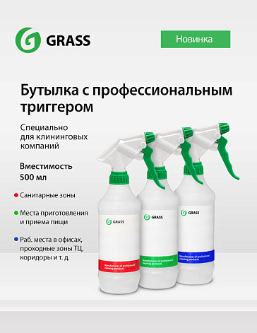Бутылка с профессиональным триггером и цветной маркировкой для клининга Бутылка с профессиональным триггером и цветной маркировкой для клининга